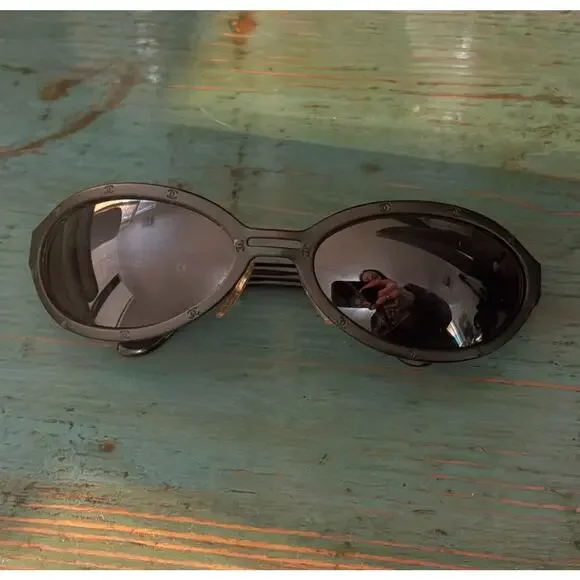 CHANEL Authentic Vintage ALL-OVER CC LOGO Micro Sunglasses Black Metal - Picture 3 of 16